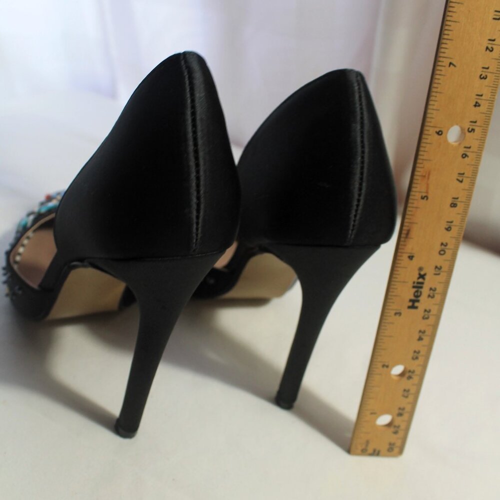 Betsey Johnson Mayson Bejeweled Black Satin Stiletto Heels, 6M, EUC - Picture 6 of 10